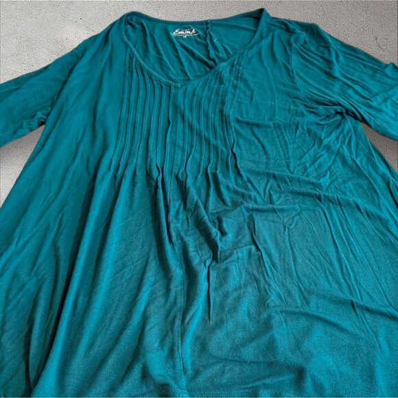 Simply Emma 3/4 Sleeve Green V-Neck Blouse Top - Picture 6 of 12